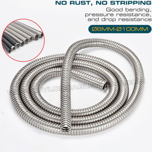 304/316 Stainless Steel Metal Flexible Corrugated Conduits Tubes Pipes Ø6mm~Ø100mm with Axial Tension 36 kgf~600 kgf for Wire Protection