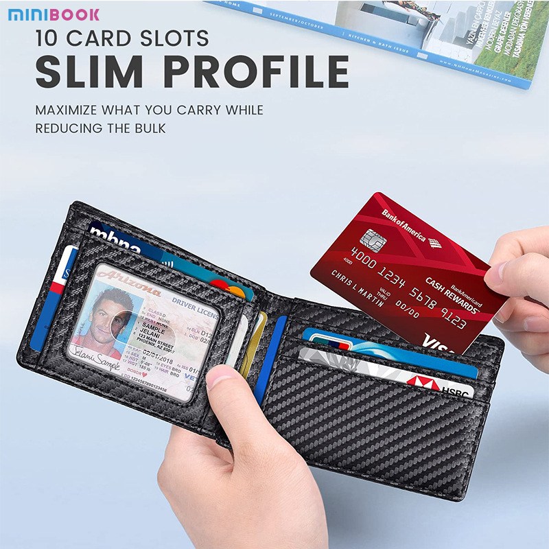 Genuine Leather Men's RFID Blocking Bifold Wallet with Zipper Pockets and Custom Logo