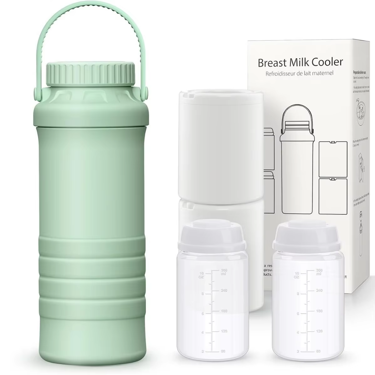China Portable Breast Milk Cooler For Outdoor, Life Saver With 360° Total Cooling For 24 Hours, Larger Capacity Travel Breastmilk Chiller With 2pcs Baby Bottles For Breastmilk Storage, Green on sale