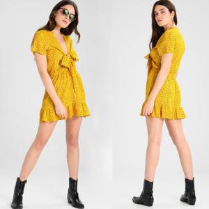 China Glamorous Day Dress Bow Tie Sexy Yellow Polka Dot Dress Women factory