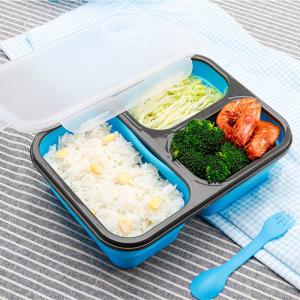 China Rectangle 460g 3 Compartments Silicone Folding Lunch Box factory