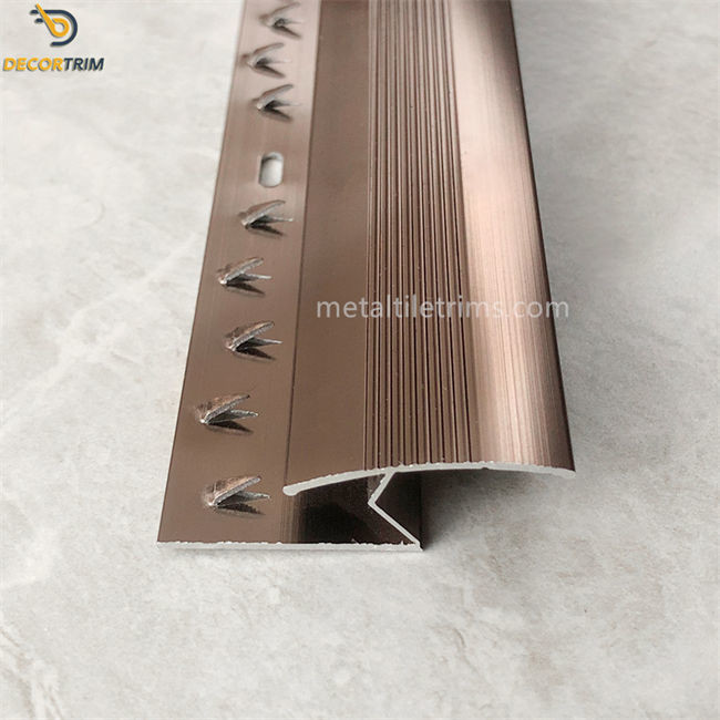 Metal Al6063 Flooring To Carpet Transition Strip Shiny Coffee Self Adhesive