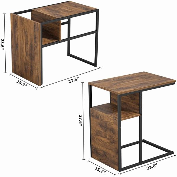 C Shaped Reversible Metal Frame Fir Timber Bedside Table Nightstand With Shelf