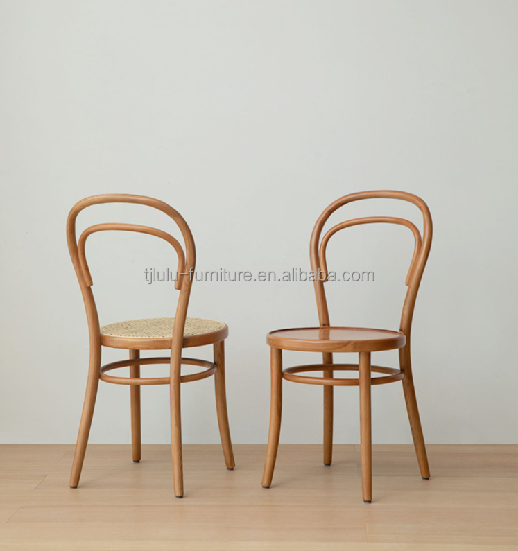 Nordic Rattan Dining Chairs Wooden High Back Banquet Chairs in Mid-Century Modern Style with Solid Wood Bistro Chair