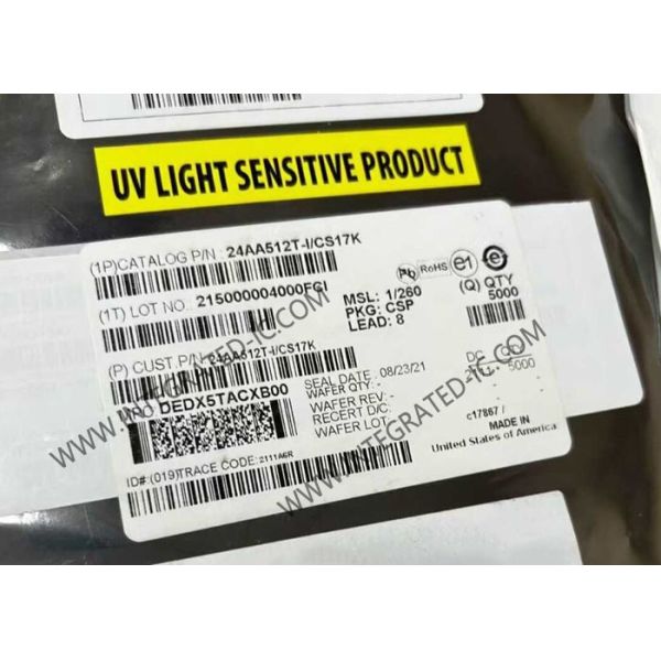 China 24AA512T-I/CS17K 512Kbit 1.7V to 5.5V 400 kHz Memory IC Chip Serial EEPROM with I2C Interface factory