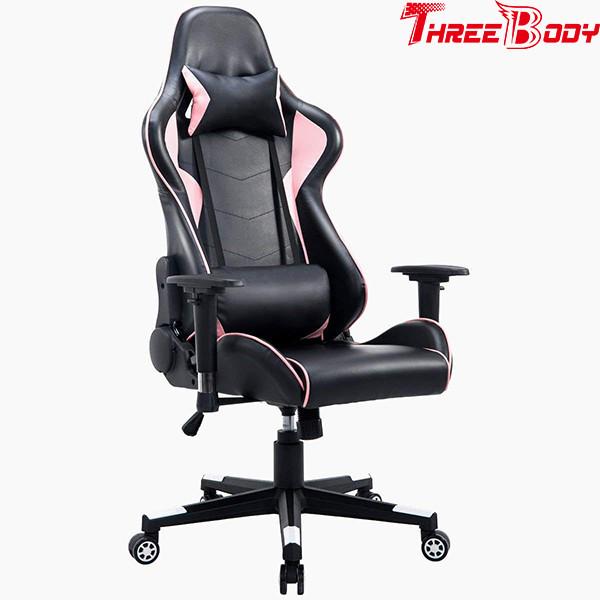High Back Black And Pink Gaming Chair , Swivels 360 Degrees Pu Leather Office