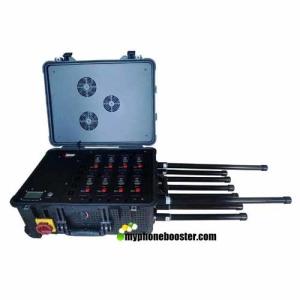 China 8 Antennas 200w High Power Portable Luggage Vehicle Jammer Draw Bar Box Mobile Signal Jammer Blocker GPS WIFI Blocker factory
