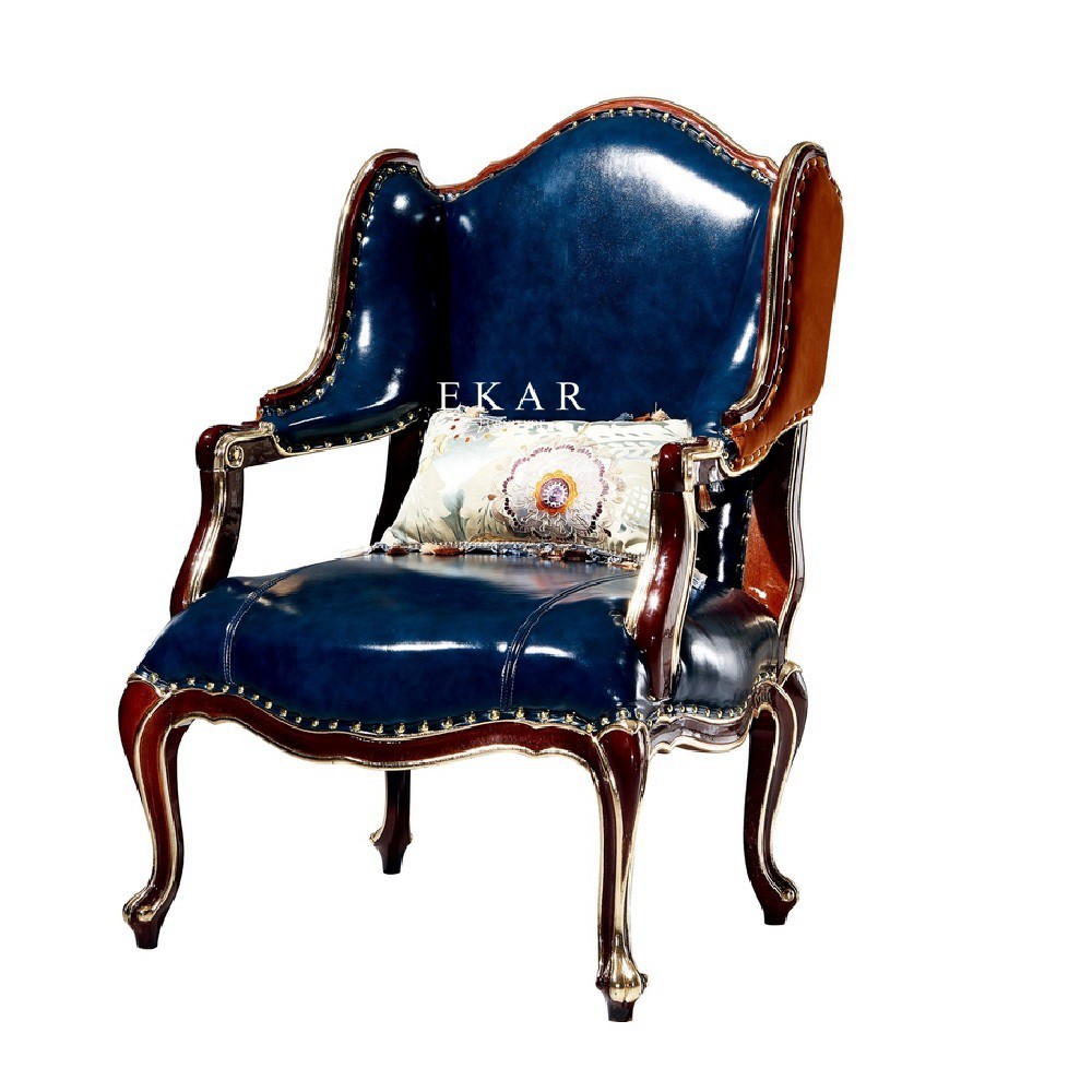 Luxury Living Room Furniture Wooden Frame Leather Antique Leisure Arm Chair