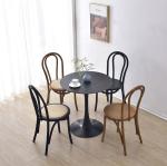 Solid Wood Retro Curved Backrest Rattan Seat Dining Chair in Black/White/Walnut