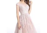 Pink Lace Grace European Evening Gowns , Lace Evening Dresses For Wedding