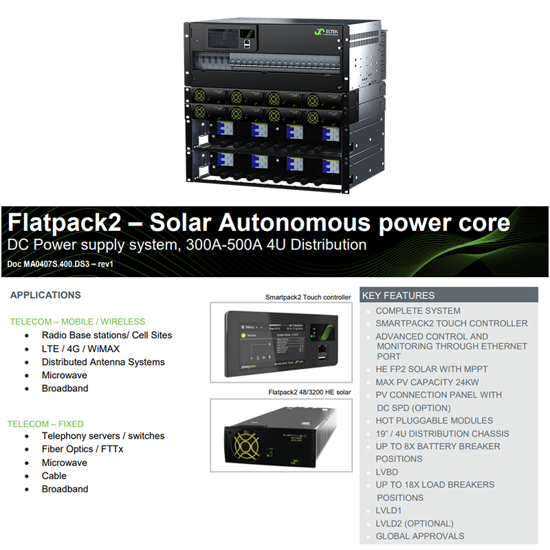 300/500A 4U Distribution Eltek Power Supply System Flatpack2 Solar Autonomous Power Core