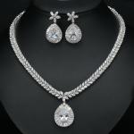 Womens Necklace Earring Wedding Accessories Red Imitation Diamond Bridal