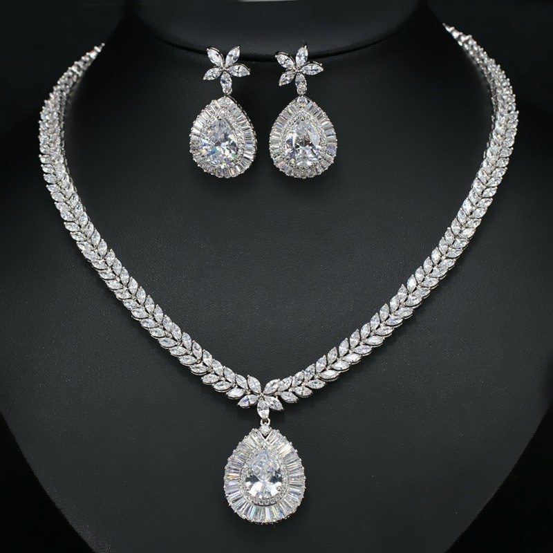 Womens Necklace Earring Wedding Accessories Red Imitation Diamond Bridal Necklace High Quality Cz Necklace Jewelry S