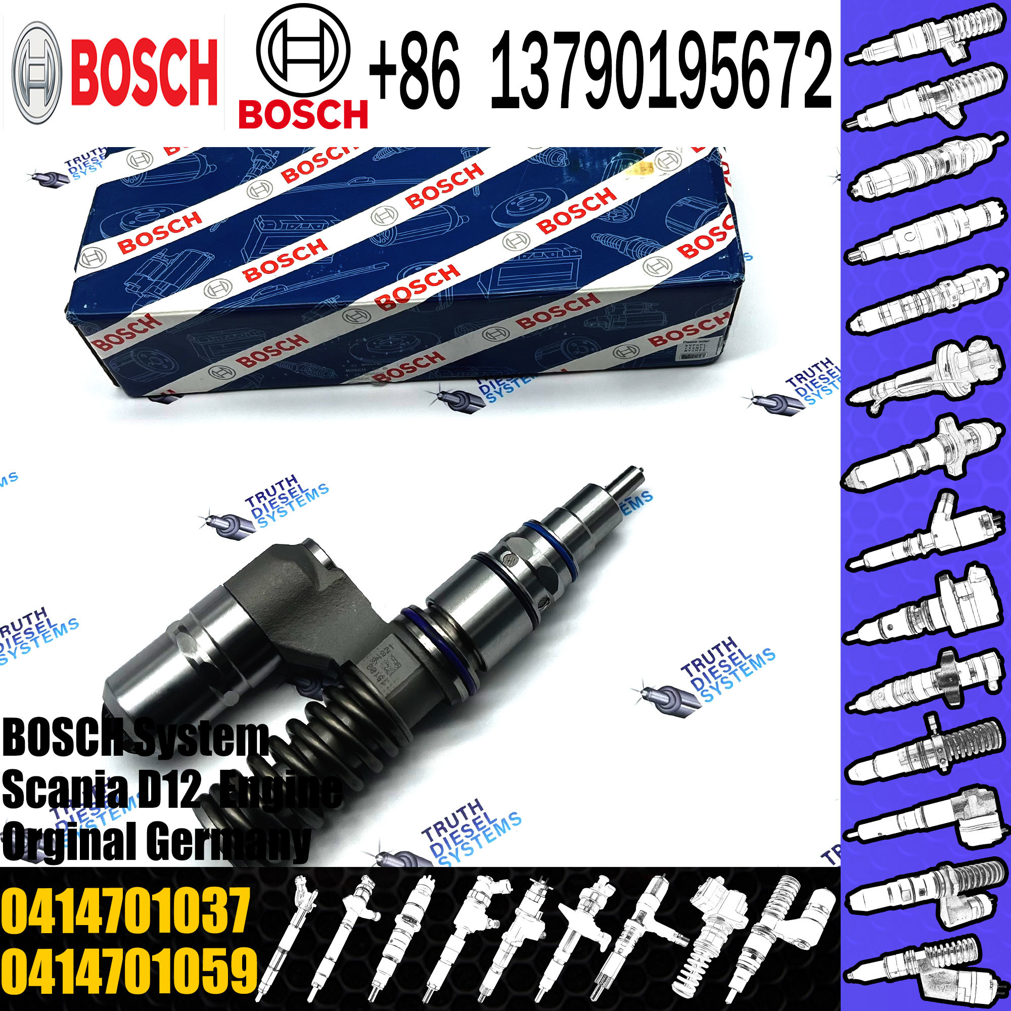 0414701062 0414701037 1766549 Diesel Fuel Unit Injector With Nozzle DLLA145P1543 For Scania Engine