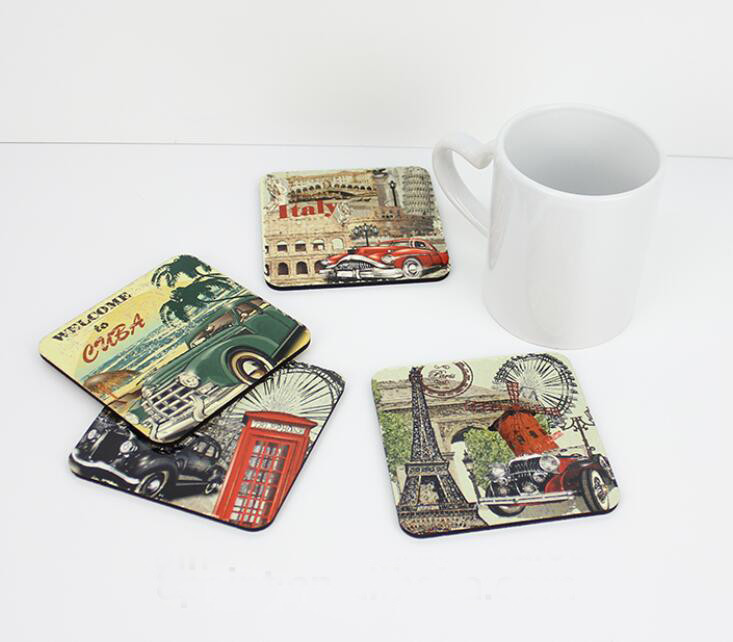 Glossy Square 4''x4'' Sublimation MDF Coasters with Cork Back, 3mm thickness