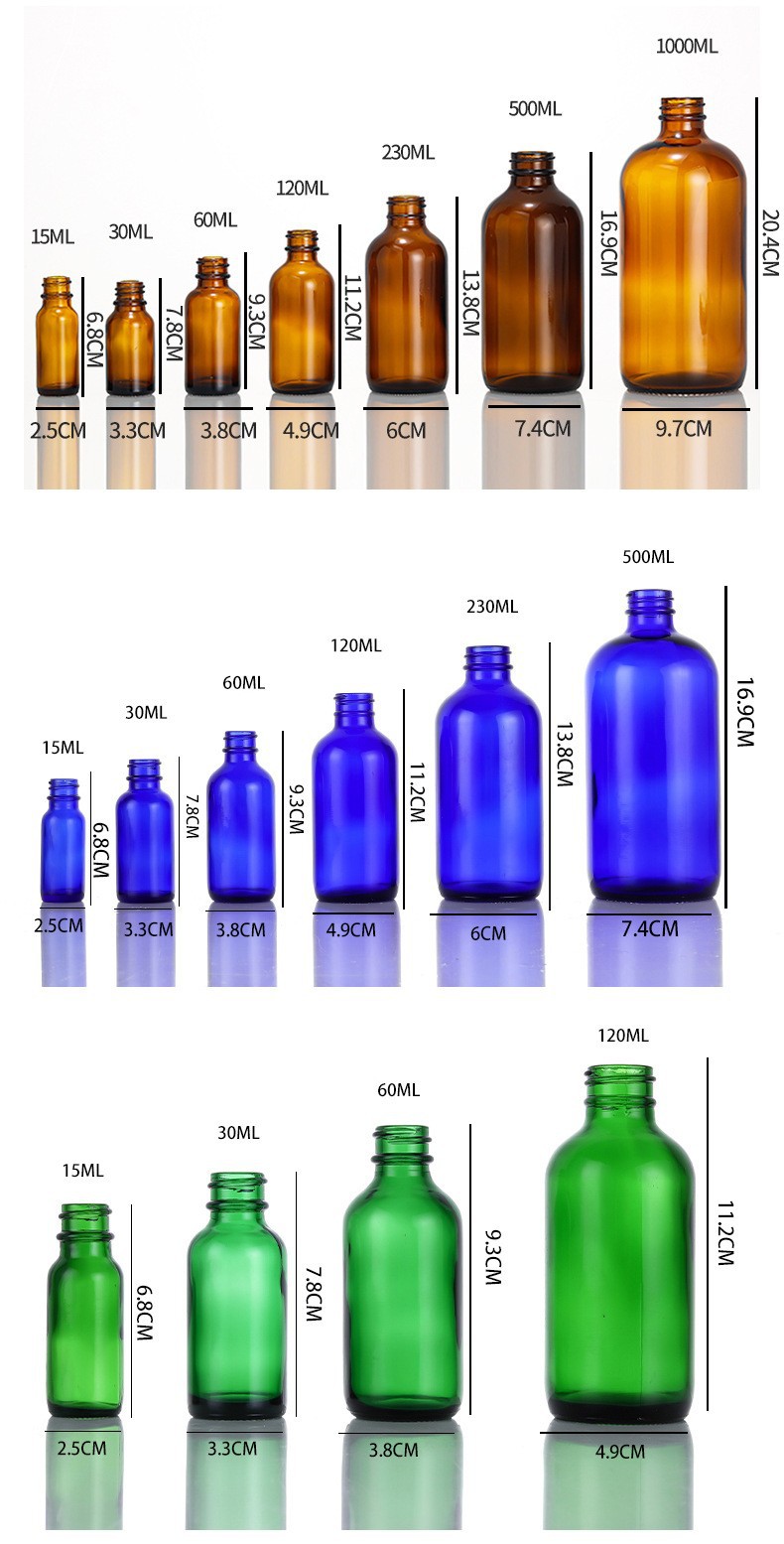 Childproof Tamper Cap Amber Glass Boston Bottle for Stock Empty Cosmetic Containers Customized Colors and Free Sample