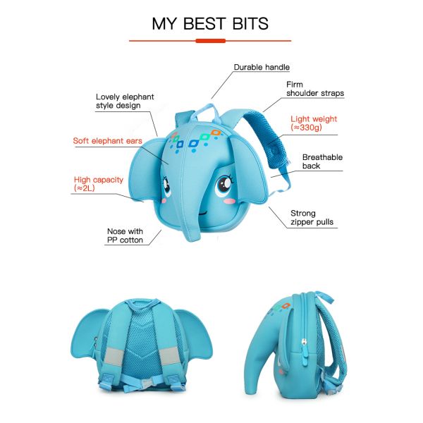 Supercute Elephant Backpack Custom Backpack Neoprene Material Cartoon Design