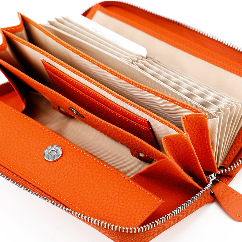Availiable Luxury Real Leather RFID Blocking Portable Logo Zipper Long Wallet for Man
