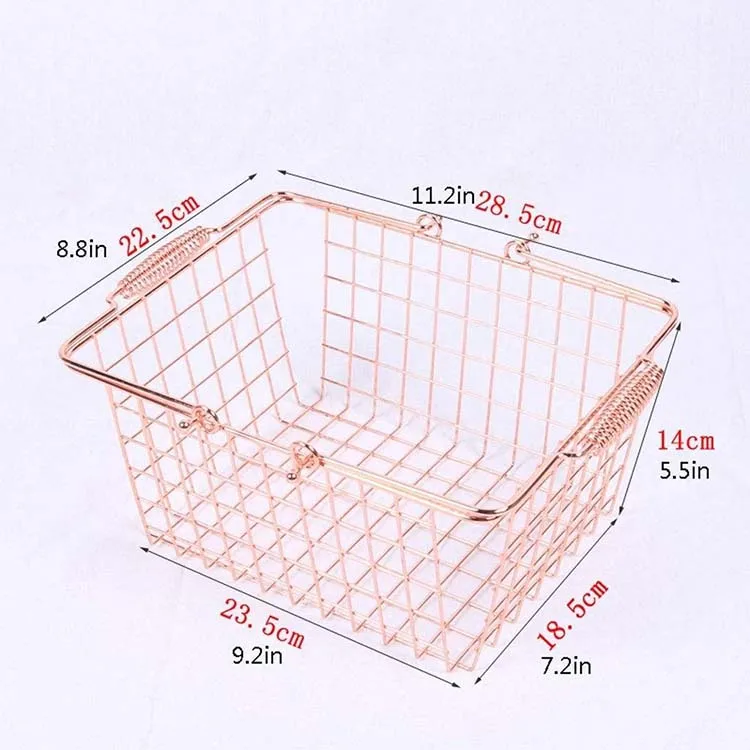 Factory Custom Rose Gold Supermarket Metal Shopping Basket Cosmetic Store Shopping Basket