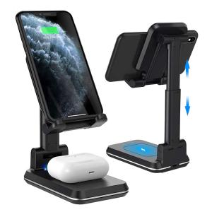 China Portable And Adjustable Dual 10W Wireless Charger Desk Phone Holder factory