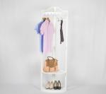 Corner Solid Wood Coat Hanger Rack With 2 Storage Shelves