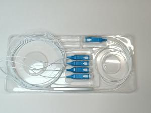 China Fiber Optic Divisor 1x4 PLC 0.9mm Steel Tube Splitter SC UPC Connector factory