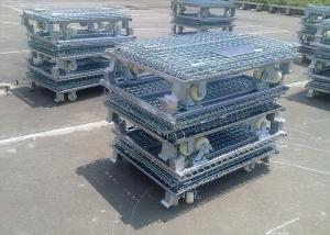 China Zinc Finish Rigid Rolling Wire Mesh Cage Foldable With Foot Brakes / Castors factory