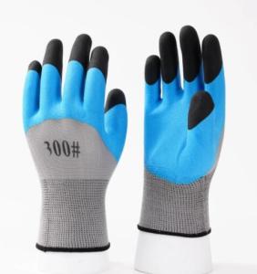 China Blue 13g Latex Dipped Work Gloves Breathable Nitrile Foam Coated Gloves factory