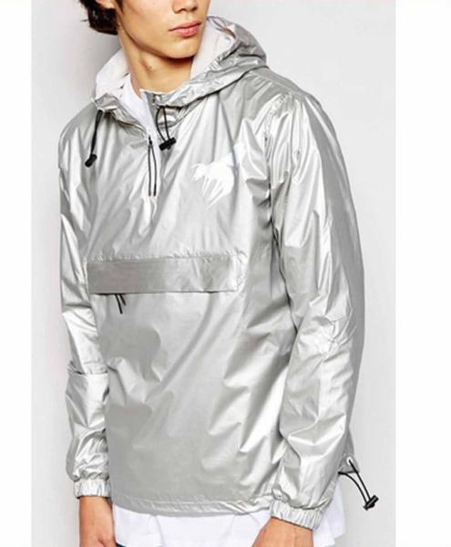 Oem Bulk Mens Reflective Jacket 100% Polyester Shiny Silver Lightweight