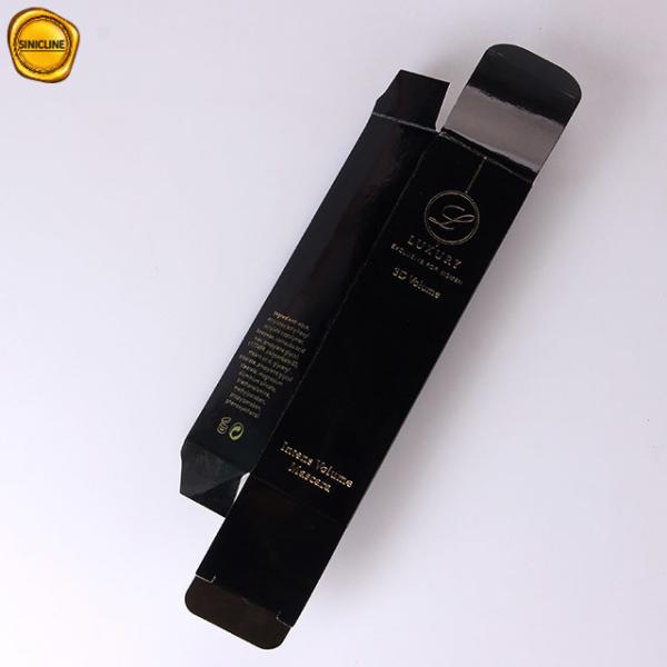 Gold Foil Logo Glossy Black Cosmetic Packaging Box Straight Tuck Mascara