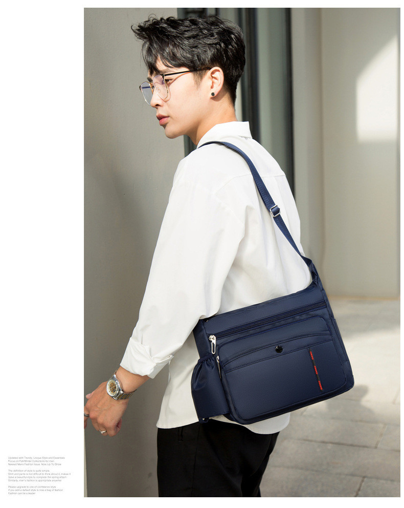 Black OEM ODM Messenger Crossbody Bag With Bottle Holder Pocket