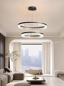 China Exquisite Double Circle Living Room Bedroom LED Interior Chandelier Brilliant Acrylic Hotel Villa Hall Dining Room Chandelier factory