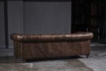 Full Handwork Vintage Cigar Leather Three Seater Chesterfield Sofa With Deep