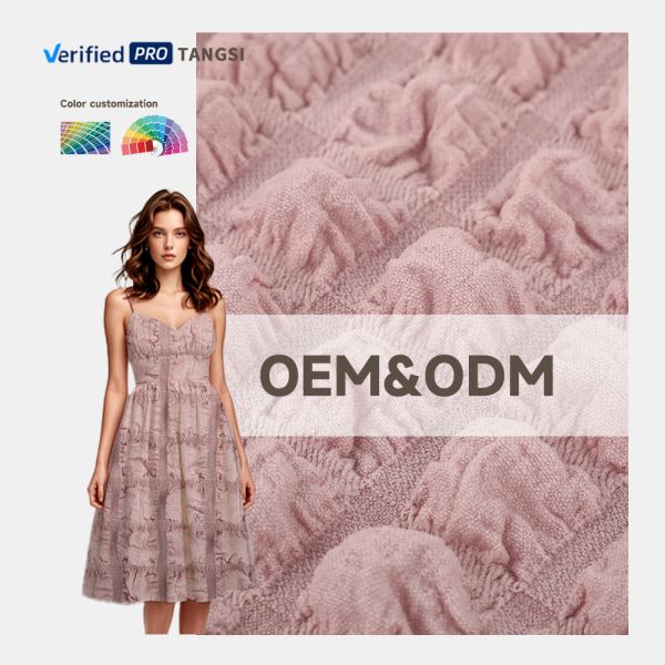 Hot Sale Wholesale 3D Bubble Shape Pattern Embossing Jacquard Dress Polyester Spandex Woven Fabric for Clothing Dress