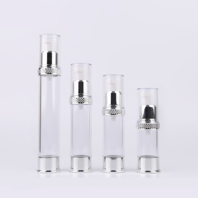 China Silver Plastic Plating Ribbed 30ml Airless Cosmetic Bottles factory