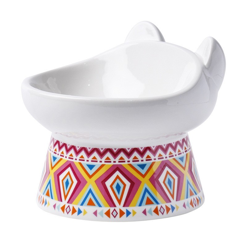 Cat Bowl Ceramic Protection Cervical Vertebra Anti-Overturning High Foot Oblique Mouth Pet Dog Cat Bowl