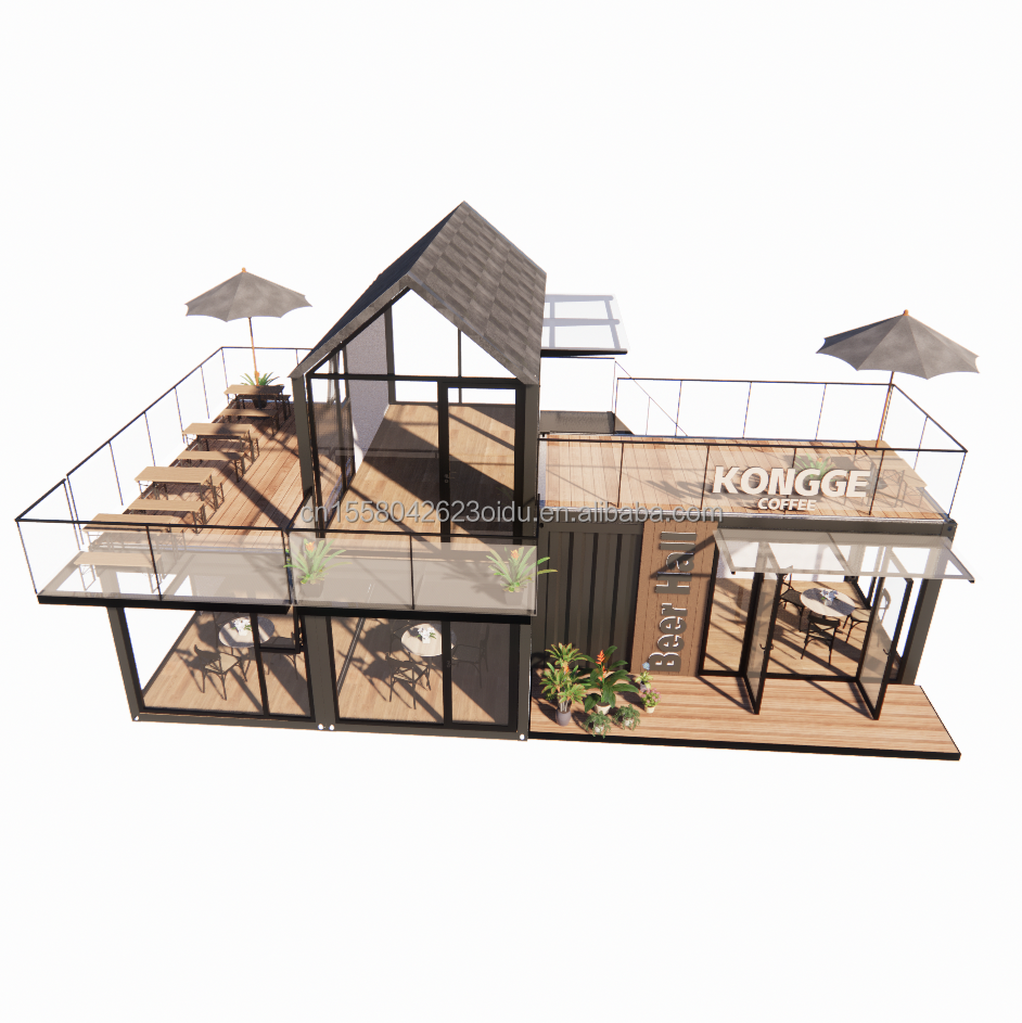 20FT 40FT Modern Simple Hotel 4 Bedrooms 1 Garage Prefab House Container Villa House Apex Roof Quick Assembled
