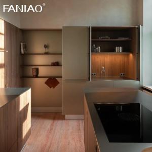 China Modern Wood Grain 304 Stainless Steel Waterproof Villa Kitchen Cabinet factory
