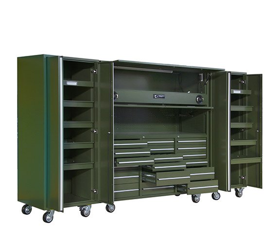 18-Drawer Metal Garage Tool Cabinet on Wheels for Black and Yellow Work Bench Storage