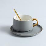 Savall HoReCa Modern Ceramic Cups And Saucers Gold Inlay