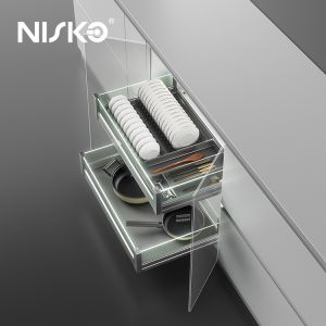 2 Tiers Pull Out Dish Bowl Cabinet Drawer Basket Utensils Storage Organizer with Light