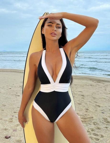Ladies One Piece Swimsuit With Medium Thickness Spandex And One Piece Style 1