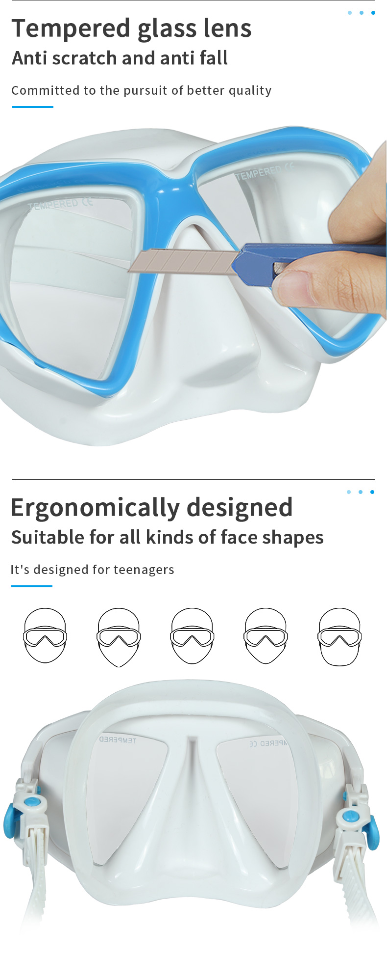Commercial Teenagers Youth Snorkeling Gear Half Face Swim Mask For Free Diving