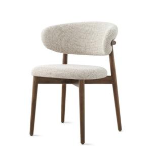 China Iron Light Wood Dining Chairs Upholstered Fabric Modern Wood Dining Chairs factory