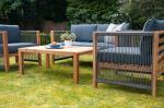 Outdoor Furniture Set with Wooden Lounge Chairs and PE Rattan Weave W71 x D66 x