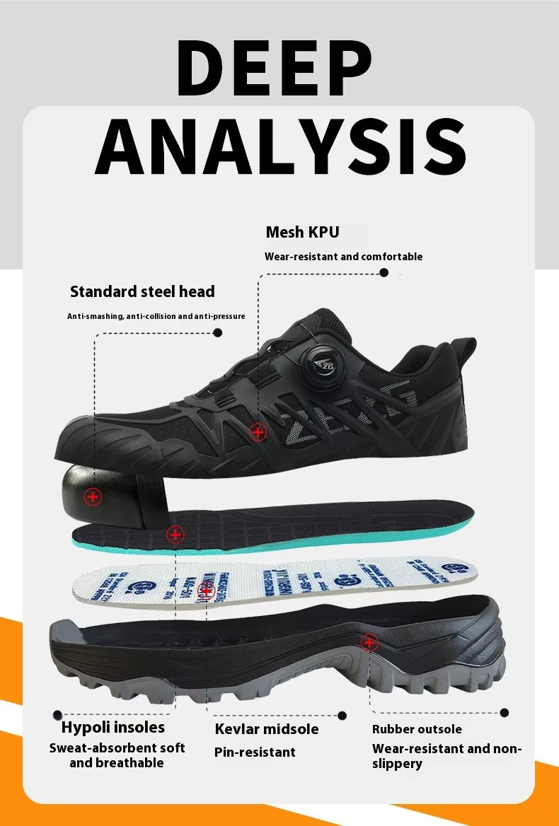Kevlar Mid Sole Anti-stab Steel Toe BOA Rotating Buttons Safety Shoes For Industrial