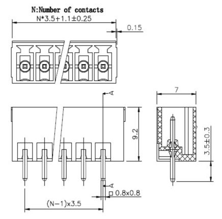 Plug-Terminal Block Socket Pitch : 3.81 mm / 0.15 in