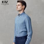 Summer Cotton Slim Fit Men's French Shirt end Custom OEM Light Blue for Business