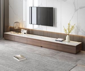 China Gelaimei White Granite Top Walnut Laminate Short TV Stand With Drawers factory