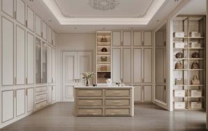 China Durable Elegantly Crafted Custom Walk In Closet With Refined Gold Detailing factory